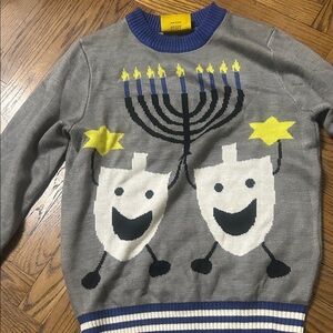 Tipsy Elves Gray Hanukkah Sweatshirt with Blue and Yellow Accents